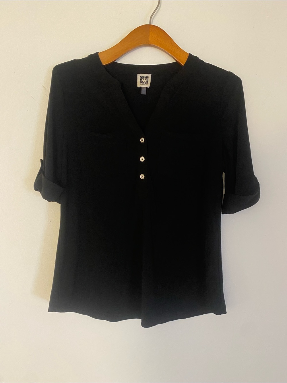 Black Button-Front Womens Tunic Top